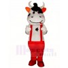 Cow Mascot Costumes with Red Overalls Animal 