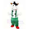 Cow Mascot Costumes with Green Overalls Animal 
