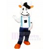 Cow Mascot Costumes with Blue Overalls Animal 