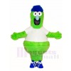 Fluffy Green Monster with Blue Hat Mascot Costumes 