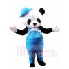 Cute Panda with Blue Overalls and Hat Mascot Costumes Animal 