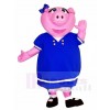Pink Pig in Blue Dress Mascot Costumes Farm Animal