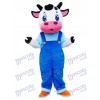 Cow in Blue Overalls Mascot Costume