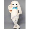 White Bunny Easter Rabbit Hare with Blue Bow Mascot Costume