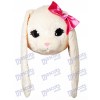 White Bunny Easter Rabbit Hare with Pink Bow Mascot HEAD ONLY