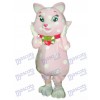 Pink Kitty Cat with White Spots Mascot Costume Animal Cartoon 