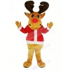 Brown Reindeer with Red Coat Mascot Costume Christmas Xmas