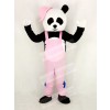 Panda with Pink Overalls and Hat Mascot Costume Cartoon