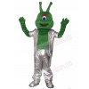 Green Alien in Silver Suit Mascot Funny Costume