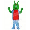 Green Alien with Blue Coat Mascot Costume Cartoon	