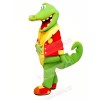 Happy Alligator with Red Coat Mascot Costume