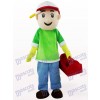 Green And Blue Vendor Boy Cartoon Mascot Costume