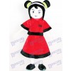 Red Dressed Girl Cartoon Adult Mascot Costume