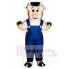 Cute Sailor Piglet Pig Hog with Overalls & Hat Mascot Costume