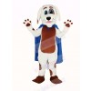 White Dog Brown Belly in Blue Cape Mascot Costume