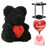 Black Rose Teddy Bear Flower Bear with Red Heart Best Gift for Mother's Day, Valentine's Day, Anniversary, Weddings and Birthday