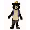Dark Brown King Bear in Purple Waistcoat Mascot Costume Animal