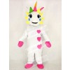 Realistic White Unicorn with Hearts and Colorful Horn Mascot Costume Cartoon