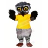 Grey Furry Owl with Yellow T-shirt Mascot Costumes