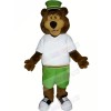 Brown Bear with Green Hat Mascot Costumes Cartoon