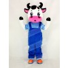 Cute Cow with Blue Overalls Mascot Costume Cartoon