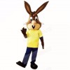 Friendly Lightweight Rabbit with Yellow Shirt Mascot Costumes School