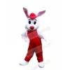 Lovely White Bunny with Red Suit Mascot Costumes Cheap	