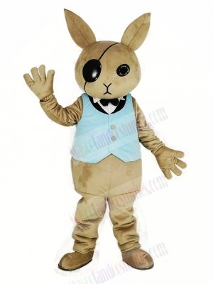 Rabbit Butler with Blue Vest Mascot Costume Cartoon