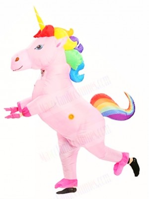 InflInflatable Rainbow Unicorn Horse Blow Up Costume Halloween For Adults