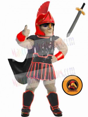 Black-and Red Spartan Trojan Knight Sparty Mascot Costume People with Sword and Shield
