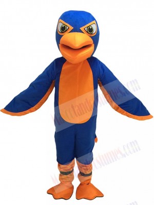 Friendly Royal Blue and Orange Falcon Mascot Costume