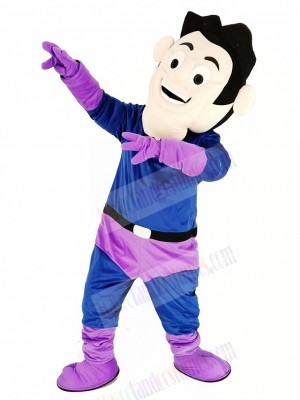 Super Hero in Purple and Blue Coat Mascot Costume People