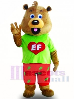 Fancy Cute Green Coat Bear Mascot Costume