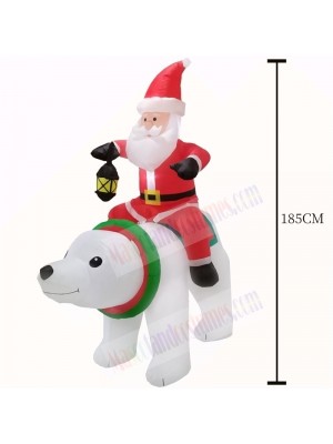 6ft Inflatable Santa Clause Riding Polar Bear with Lantern Light Christmas Holiday Decoration Outdoor Yard Lawn Art Decor