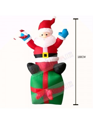 6ft Christmas Inflatable Santa Claus Sitting On Gift Box Outdoor Indoor Holiday Decoration Yard Lawn Home Outside Art Decor