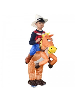 Orange Horse Carry me Ride on Inflatable Costume Cowboy Halloween Xmas for Kid