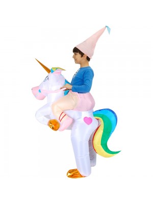 Unicorn with Rainbow Tail Carry me Ride on Inflatable Costume Jumpsuit for Adult/Kid