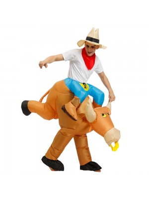 Cowboy Carry me Ride on Brown Bull Inflatable Halloween Xmas Costume for Adult/Kid