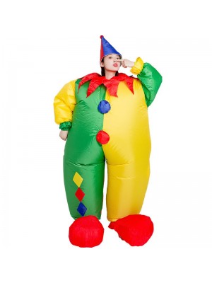 Clown with Blue and Red Hat Inflatable Costume Halloween Christmas Jumpsuit for Adult 