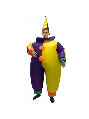 Clown in Purple and Yellow Clothes Inflatable Costume Halloween Christmas Jumpsuit for Adult