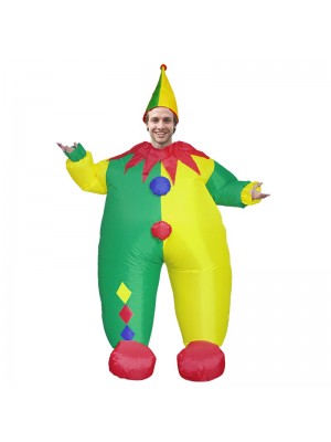 Clown with Yellow and Green Hat Inflatable Costume Halloween Christmas Jumpsuit for Adult