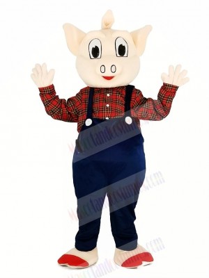 Pig with Blue Overalls Mascot Costume Cartoon