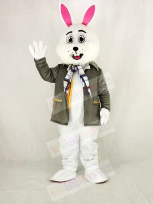 Easter Bunny Rabbit with Grey Coat Mascot Costume Cartoon	