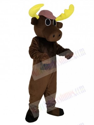 Brown Hunter Moose Mascot Costume with Hat Animal