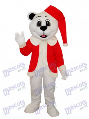 White Bear with Santa Hat Adult Mascot Costume Animal 