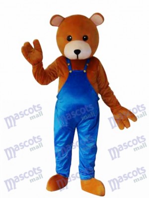Teddy Bear in Blue Overalls Mascot Adult Costume Animal 