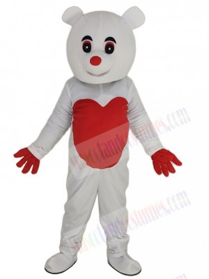 White Bear Mascot Costume Animal with Red Love Heart