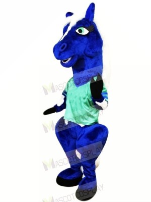 Blue Horse with Green T-shirt Mascot Costumes Animal