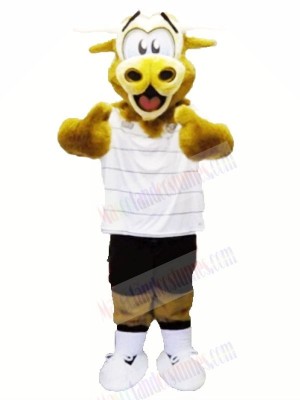 Brown Fluffy Cow with White T-shirt Mascot Costumes Animal