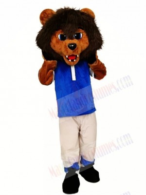 Sporty Lion Mascot Costume with Blue Shirt 